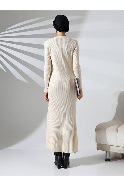Modamorfo Drawstring Fish Knitwear Dress -Ecru