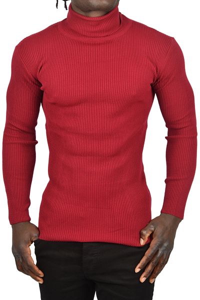 DeepSEA Men's Burgundy Slim Rib Full-Top Turtleneck Non-Pilling Knitwear Sweater 2505498