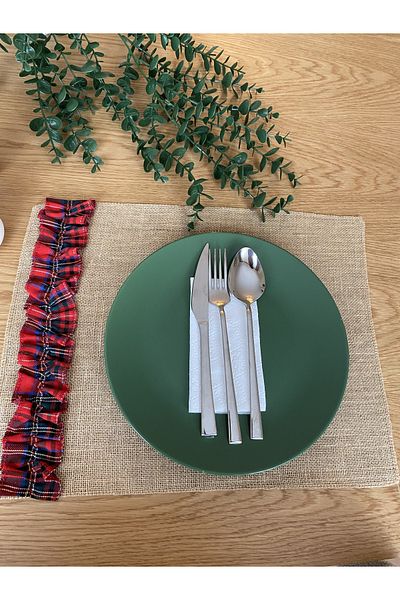Viemso Plaid Gathered Jute American Service 4 Pieces