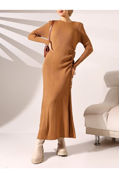 Modamorfo Drawstring Fish Knitwear Dress -Mink