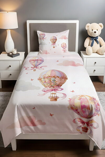 EVPANYA Pink Floral Balloons Patterned Single Baby Child Pique Set