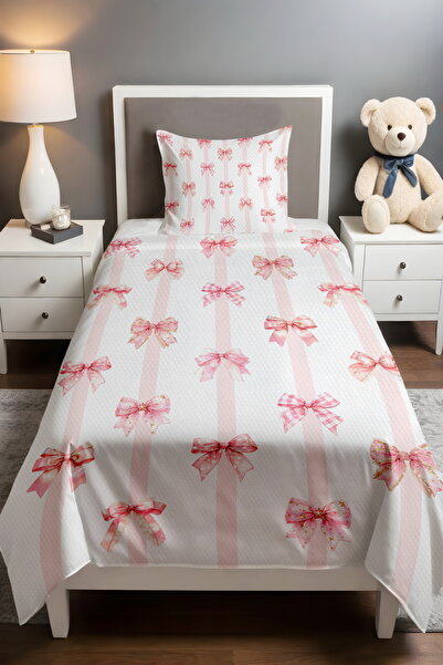 EVPANYA Pink Striped Bows Patterned Single Baby Kids Pique Set