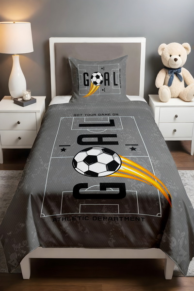 EVPANYA Gray Stadium Goal Written Patterned Single Baby Child Pique Set