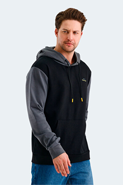 Slazenger VIOLA Erkek Kapüşonlu Cepli Siyah / Gri Sweatshirt