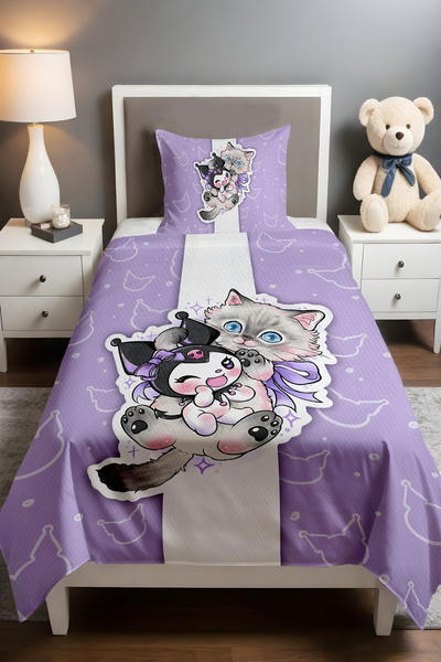 EVPANYA Cute Cat and Kuromi Patterned Single Baby Kids Pique Set