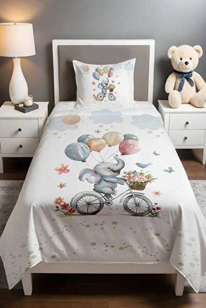 EVPANYA Bicycle Balloon Elephant Patterned Single Baby Child Pique Set
