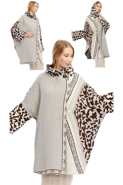 marufshop Women's Large Size Hooded Winter Thick Leopard Print Poncho