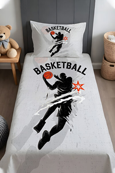 EVPANYA Gri Basket Yıldızı Desenli Yatak Örtüsü ve Yastık Kılıfı