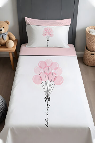 EVPANYA Pembe Balonlar  Desenli Yatak Örtüsü ve Yastık Kılıfı
