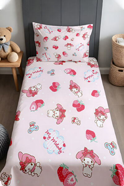 EVPANYA Pembe Tatlı Çilekler ve My Melody Desenli Yatak Örtüsü ve Yastık Kılıfı
