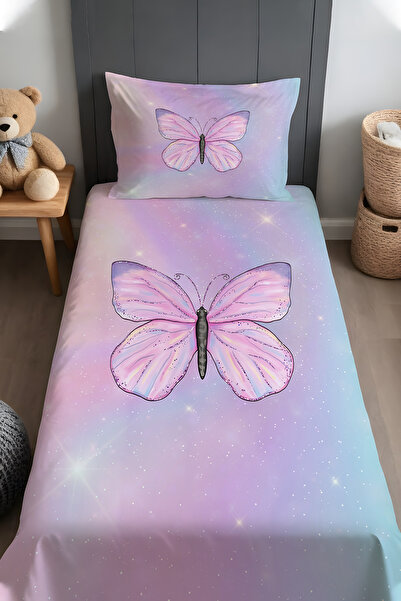 EVPANYA Işıltılı Kelebek Desenli Yatak Örtüsü ve Yastık Kılıfı