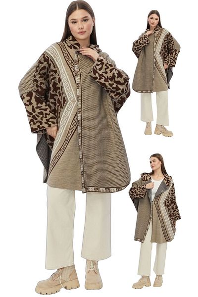 marufshop Women's Large Size Hooded Winter Thick Leopard Print Poncho