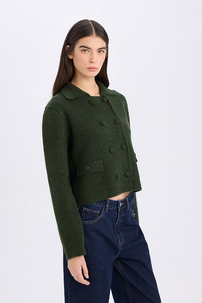DeFacto Polo Neck Regular Fit Knitwear Cardigan - Flat Buttons E2289Ax24Wn
