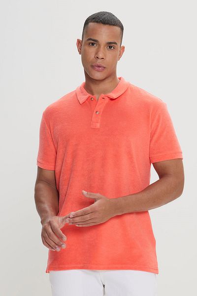 ALTINYILDIZ CLASSICS Men's Coral Slim Fit Slim Fit Cotton Terry Cloth Polo Collar T-Shirt