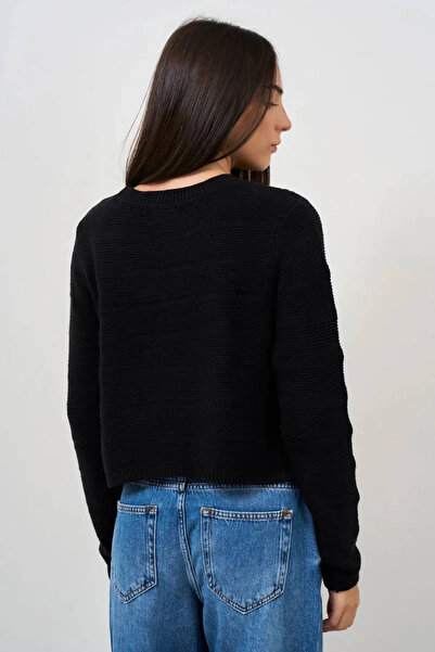 ONLY Black Crew Neck and Side Tie Knitted Sweater 15324444   - Woman
