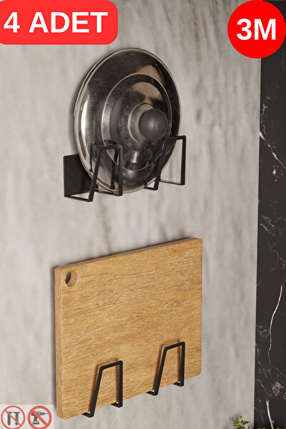 risingmaber Siyah 4 Adet Yapışkanlı Tava ve Tencere Tutucu, Sünger Tutucu, Kesme Tahtası Tutucu MT11