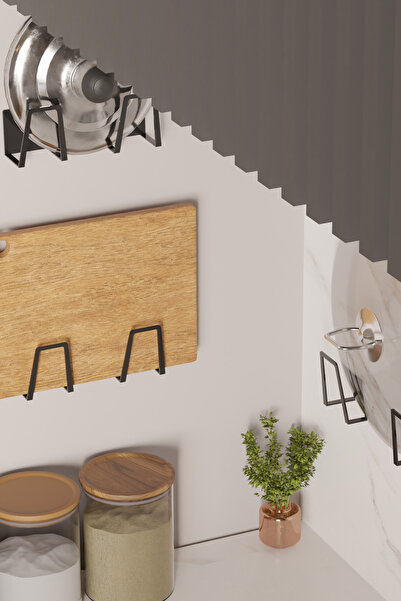 risingmaber Siyah 4 Adet Yapışkanlı Tava ve Tencere Tutucu, Sünger Tutucu, Kesme Tahtası Tutucu MT11