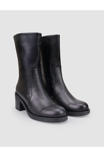 Cabani 100% Genuine Leather Black Zippered Women's Heeled Boots