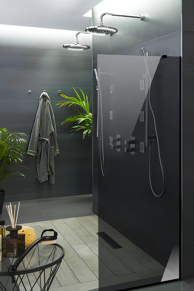 Decorita Cam Duşakabin Seperatör - Sabit Panel | Füme Cam | Siyah Profil | 70cm X 190cm