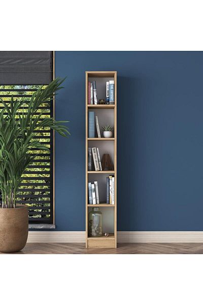 Home Canvas رف كتب مكون من 5 رفوف لغرفة الدراسة، رف حائطي حديث، عرض السلة 30 سم، لون الجوز