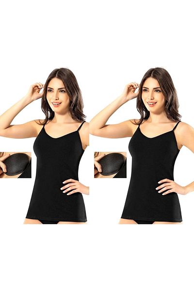 Moldina 2-Piece Women's Cotton-Padded Undershirt - Black (2 Pcs)