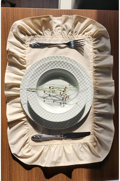 ALTINPAMUK Σερβίρετε 2 Vintage Μπεζ Λινό Frilly - 40X50