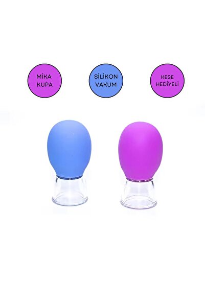 Naturachi Mini Silikon Vakumlu Mika Yüz Masaj Kupası 2'li Set Mavi-Mor Renk
