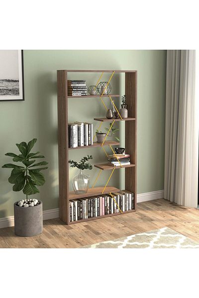 Home Canvas رفوف كتب من القماش من HC Home Rafevi Home لغرفة المعيشة - لون الجوز والأصفر