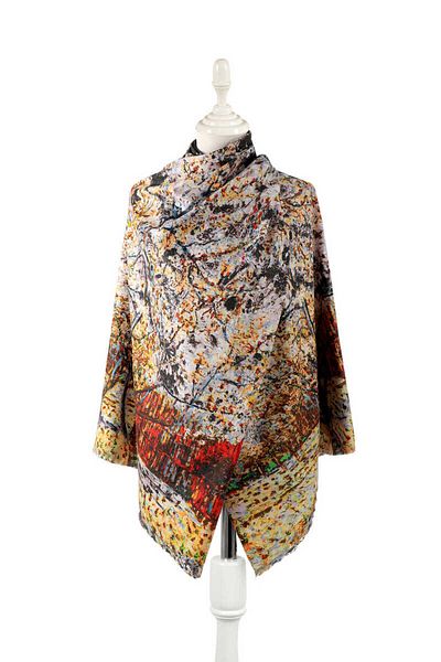 Bursa İpek Red Peach Tree Pattern Winter Shawl