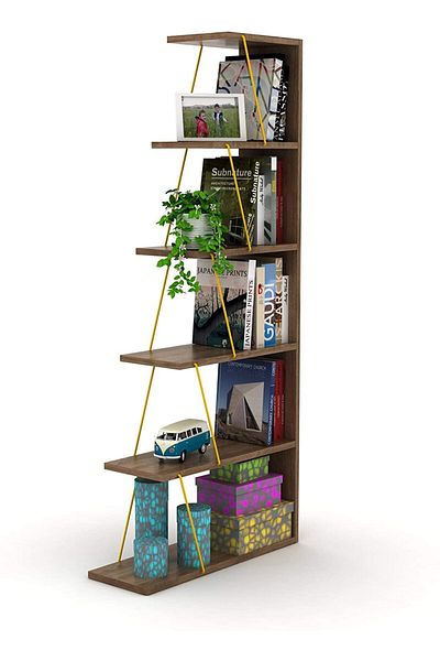 Home Canvas رفوف كتب صغيرة حديثة لغرفة المعيشة أو غرفة الدراسة - لون الجوز/الأصفر