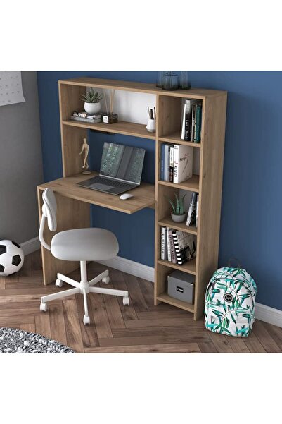 Home Canvas مكتب كمبيوتر مع رف كتب ورفوف - أبيض - جوز