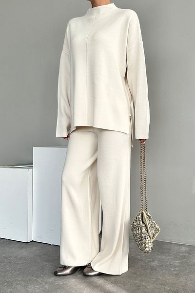 Lupies Γυναικείο Κρεμ Πουλόβερ-παντελόνι Half Fisherman Knitwear Σετ