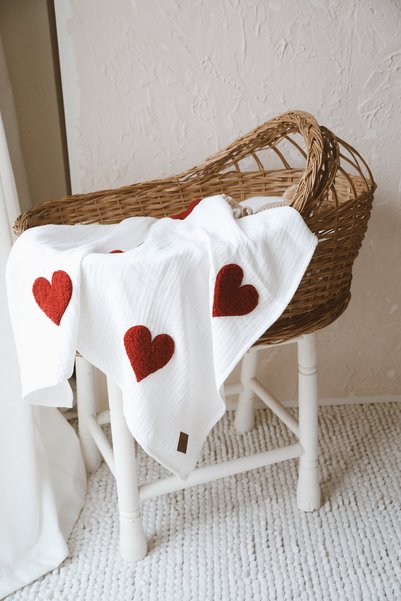 dery baby TAŞIMAK SİHİRDİR Teddy-Four Layer Muslin Red Heart Blanket