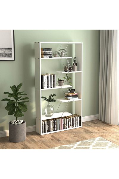 Home Canvas رف كتب رافيفي تارس الحديث لغرفة المعيشة أو غرفة الدراسة - أبيض/كروم
