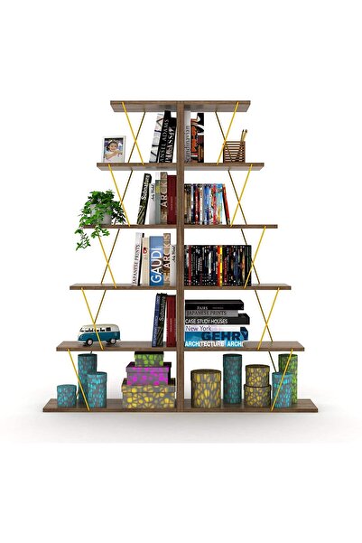 Home Canvas Modern Mini Book Shelves for Living Room or Study Room - Walnut/Yellow