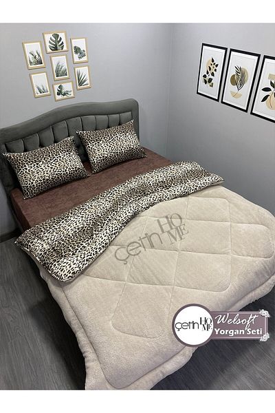 Çetinhome Leopard Patterned Double Welsoft Quilt Set