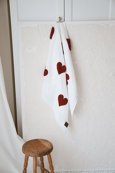 DERY BABY Red Muslin Teddy - Four Layer Blanket with Heart Pattern