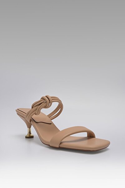 Beyond Women's Nude Valencia Ankle Knot Detailed Round Heeled Leather Slippers 7,5cm Byndbs7500