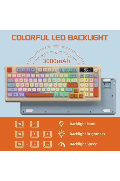 Sarftech Freewolf M96 2.4g Bt5.0 Çift Bağlantılı Tft Led Ekranlı Reinbow Gaming Oyuncu Klavye