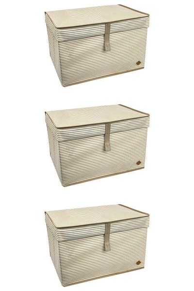 ALAS Maxi Brown Striped Box - 3 3-Piece Multi-Purpose, 50X40X30 cm White Fabric