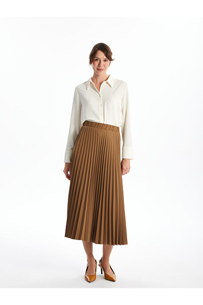 LC Waikiki Lcw Women's Straight Pleated Skirt with Zippered Waist