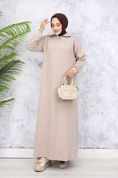 benguen Μπεζ Φόρεμα Hijab - Basic Model 2333