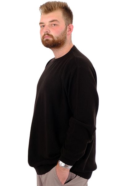 ModeXL Ανδρικό Πλεκτό Πουλόβερ Crew Neck - Plus Size, Μαύρο 24208