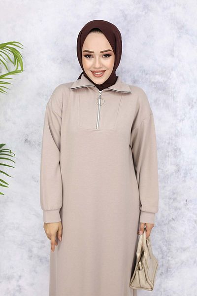 benguen Μπεζ Φόρεμα Hijab - Basic Model 2333
