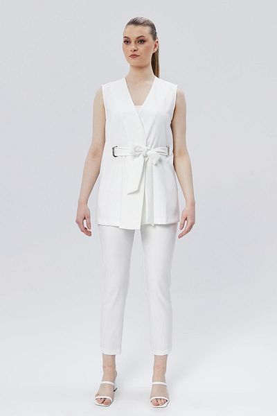 Appleline White Women's Vest and Trousers Set - Buckle and Belted