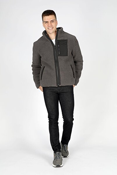 Lee Cooper Jose Men's Mock Neck Plush Coat Anthracite