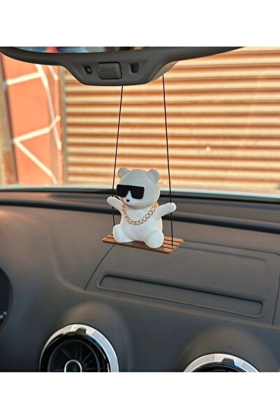 3dbaydesign Altın Zincirli Salıncaklı Sevimli Gözlüklü Ayıcık Trend Dikiz Ayna Süsü