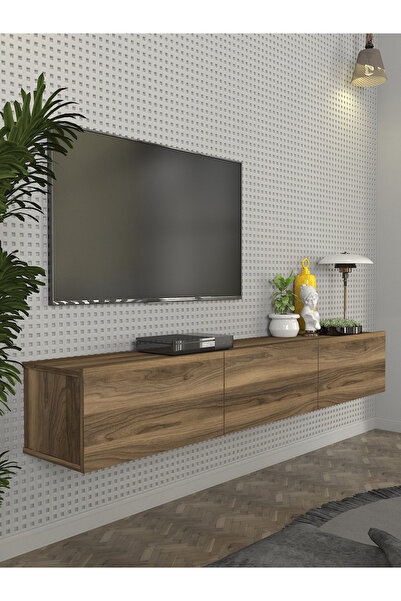 dorpek Cercei Tv Ünitesi Modern Tasarım, Geniş Ekran Uyumlu, Raflı Ve Geniş Alanlı Tv Sehpası 180 Cm Ceviz