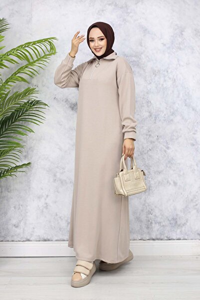 benguen Beige Hijab Dress - Basic Model 2333