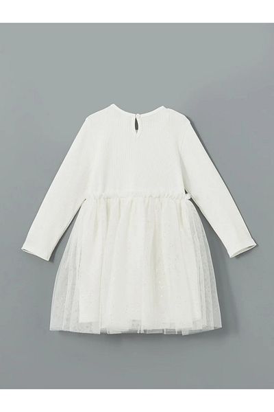 LC Waikiki Παιδικό φόρεμα για κορίτσια LCW Kids Ecru Crew Neck Tutu